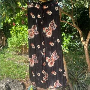 Z+L Black Print Boho designed in Spain wide leg beach pant Sz S